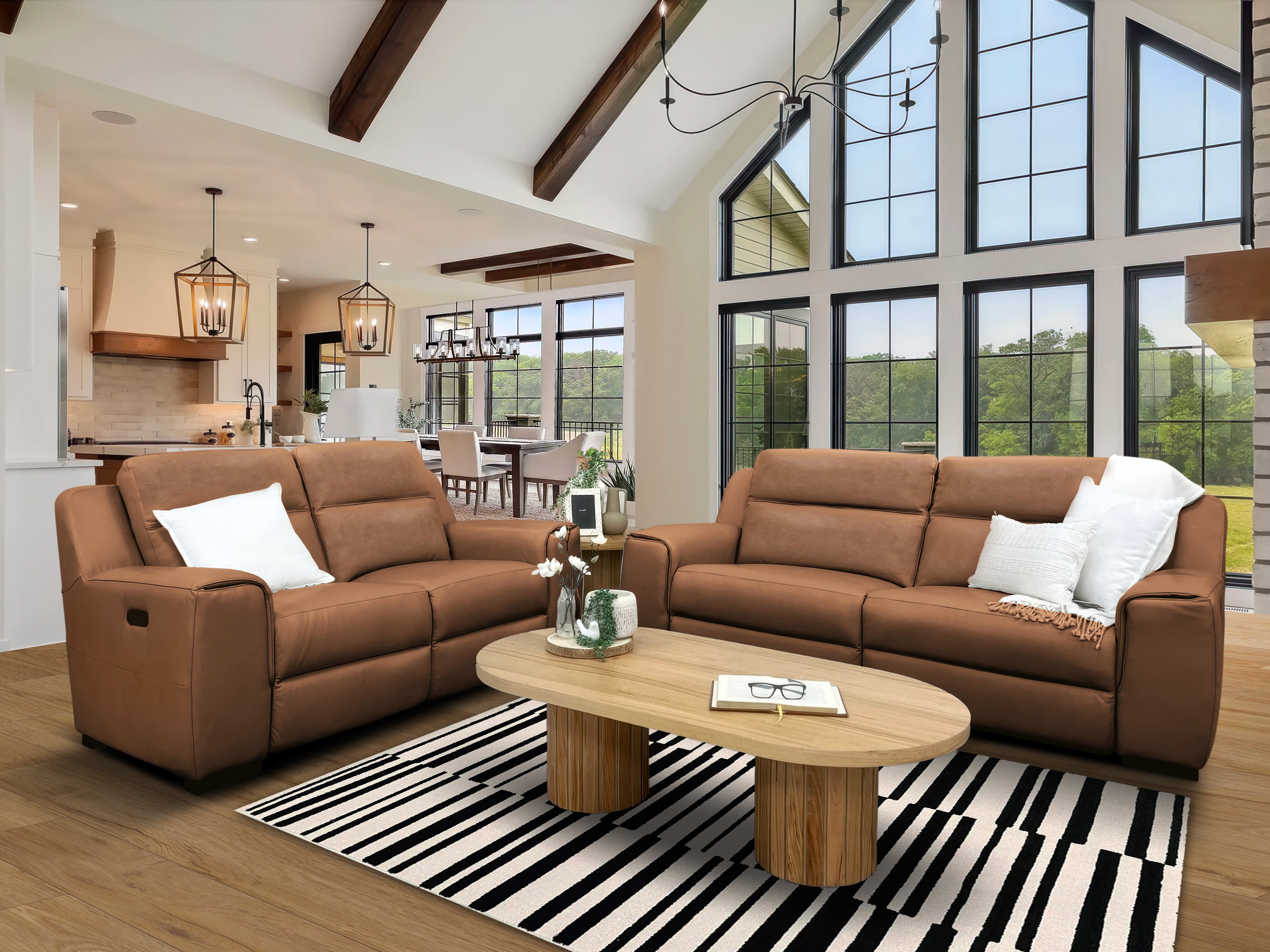 Trina 2 Seater With Dual Electrics In Tan Leather