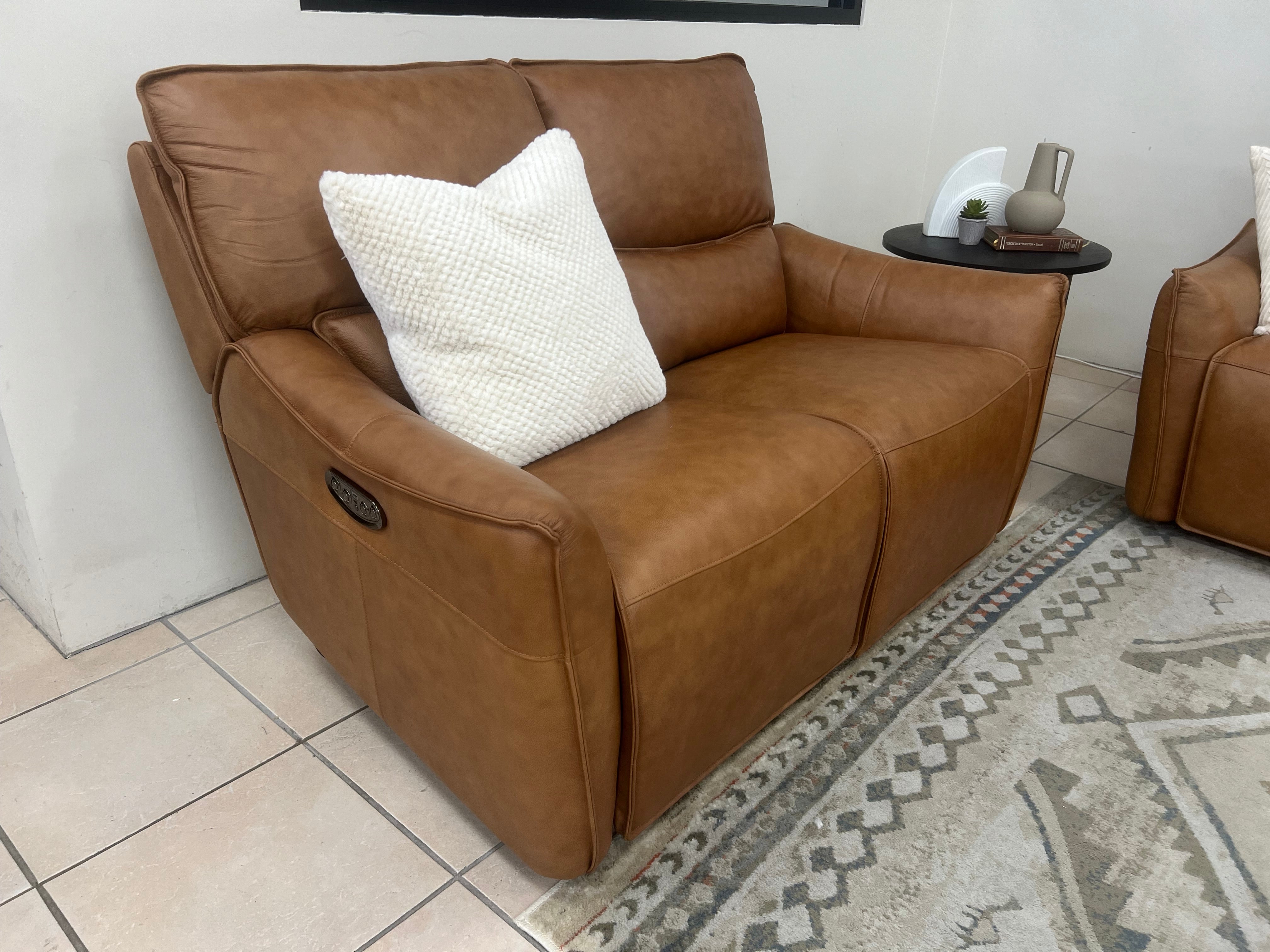 Trina 2 Seater With Dual Electrics In Tan Leather