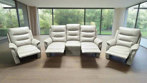 Barrett 3 Piece 100% Leather Package With 4 Recliners In Light Grey