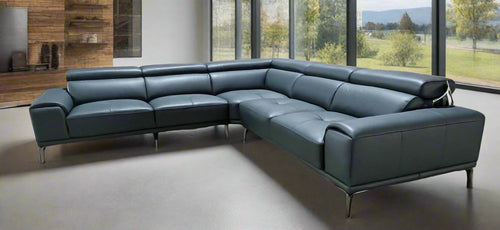 Linden 100% Premium Leather Corner Lounge In Deep Blue