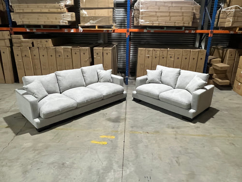 Piper 3+2 Sofa Pair In SIlvery Grey