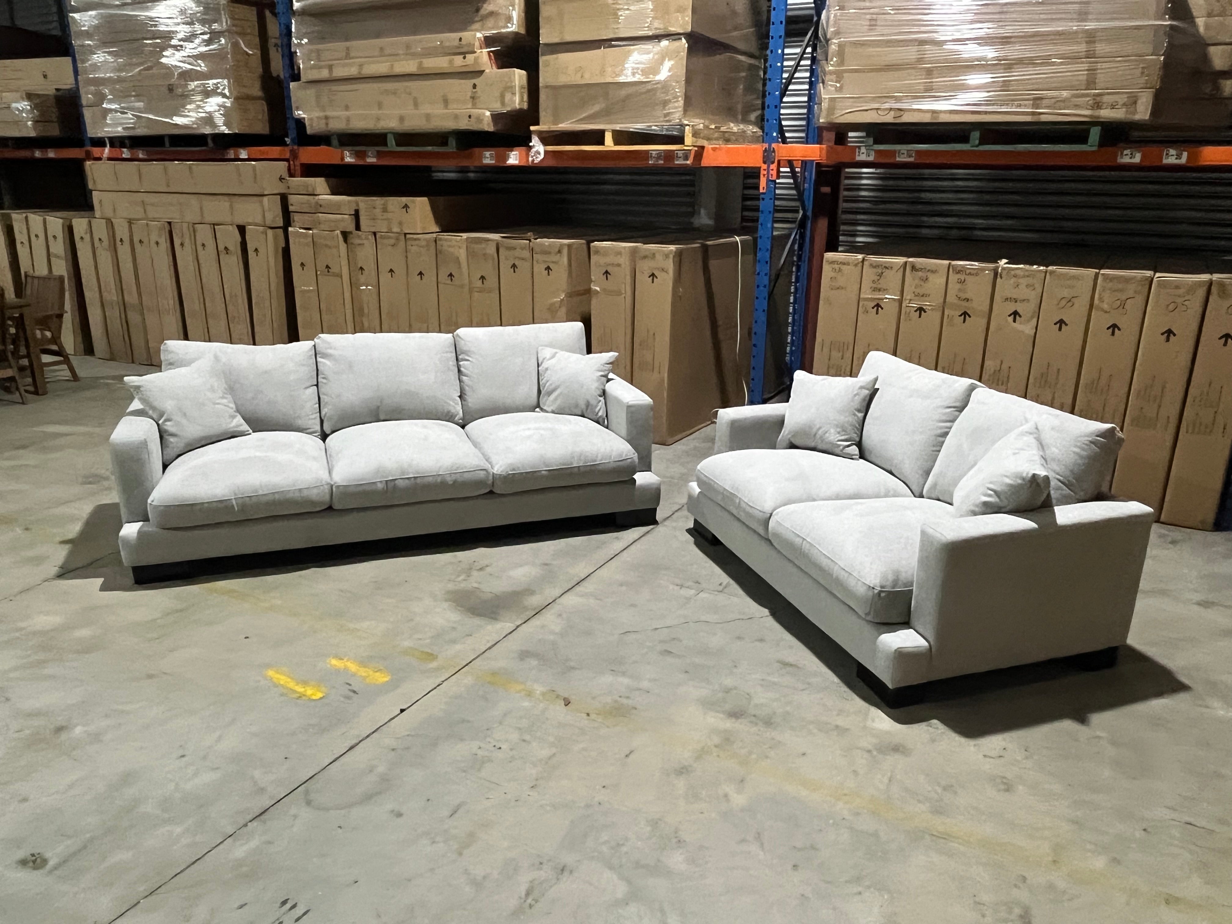 Piper 3+2 Sofa Pair In SIlvery Grey