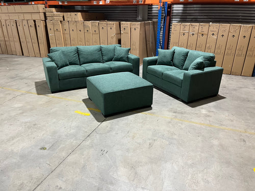 Amarda 3+2+scatters and ottoman in Green