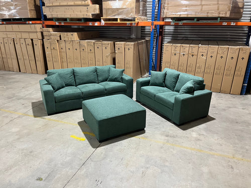 Amarda 3+2+scatters and ottoman in Green