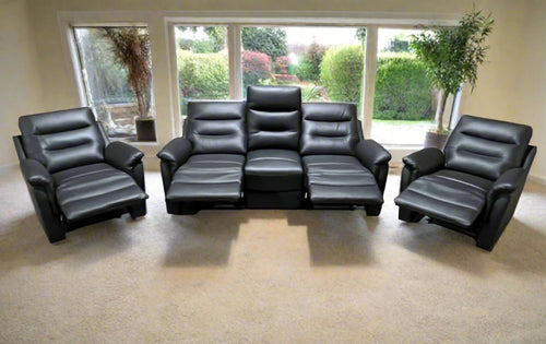 Barrett 3 Piece Package 100% Leather With 4 Recliner In Black