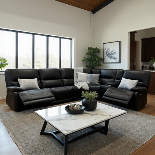 Caruso 100% Leather Modular With 3 x Electric Recliners In Black